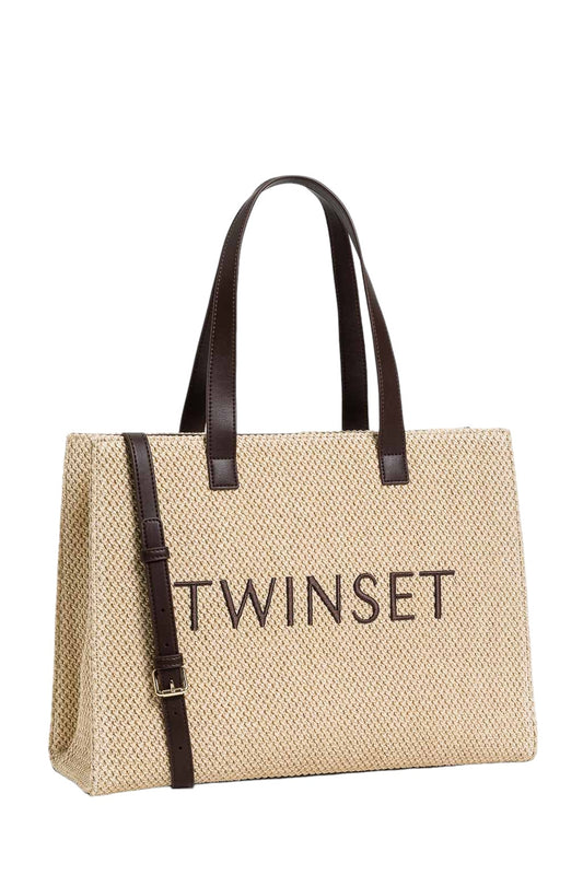 Borsa shopper con logo lettering paglia Grande Twinset