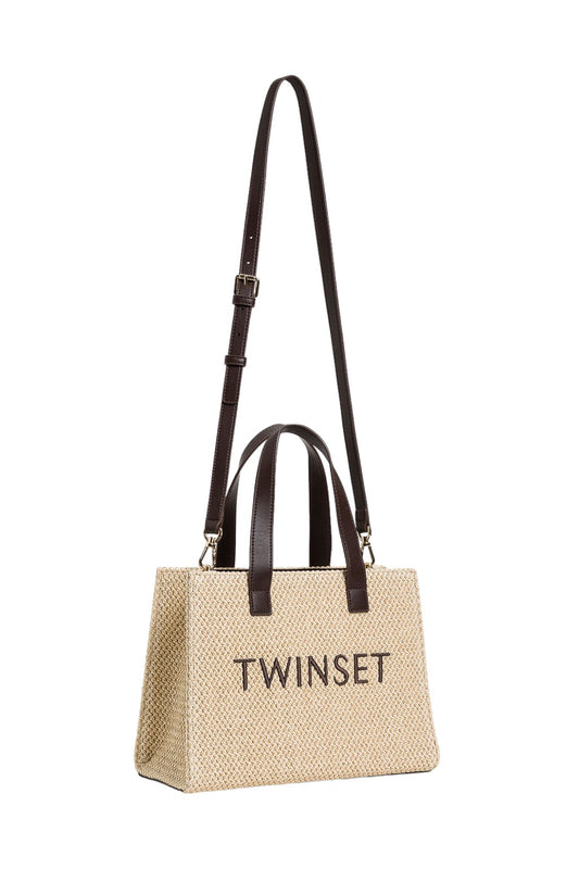 Borsa shopper con logo lettering paglia Piccola Twinset